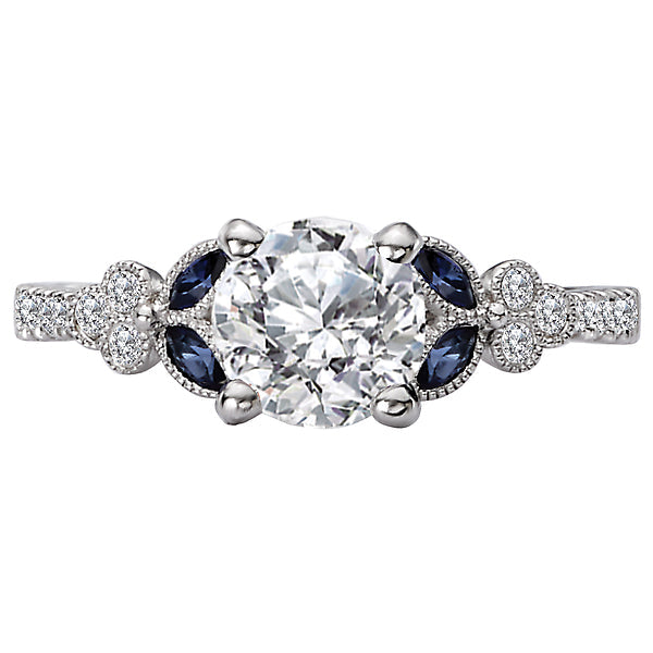 Round Lab Grown Diamond Sapphire and Diamond Semi-Mount Ring