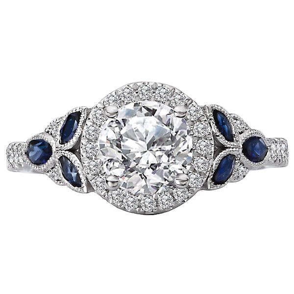Round Lab Grown Diamond Sapphire and Diamond Semi-Mount Ring
