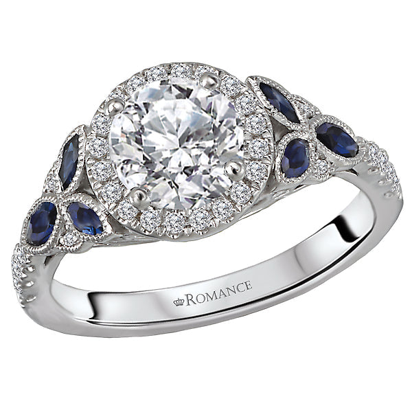 Round Lab Grown Diamond Sapphire and Diamond Semi-Mount Ring
