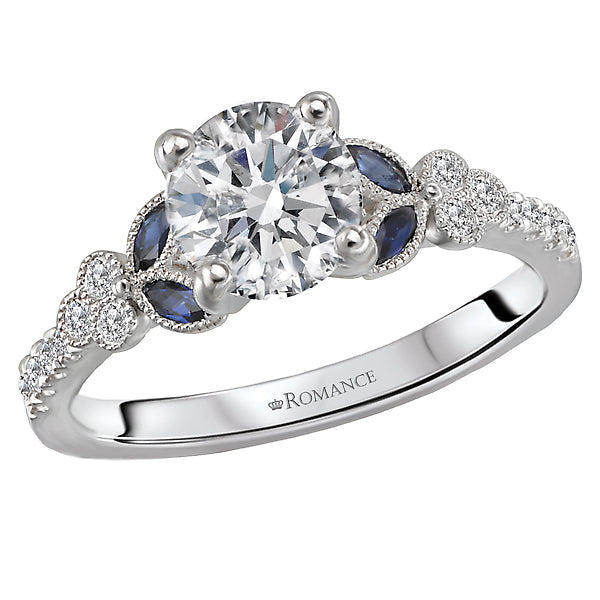 Round  Lab Grown Diamond  Sapphire and Diamond Semi-Mount Ring