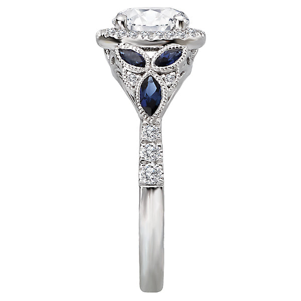 Round  Lab Grown Diamond  Sapphire and Diamond Semi-Mount Ring