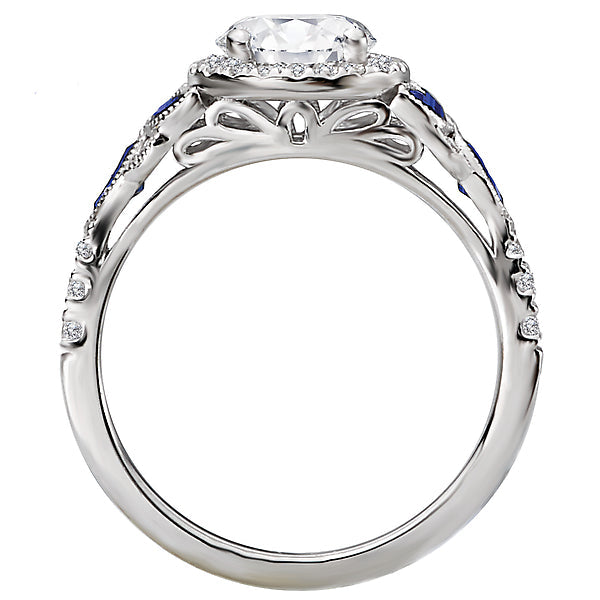 Round  Lab Grown Diamond  Sapphire and Diamond Semi-Mount Ring