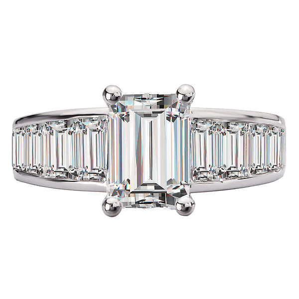 Emerald Lab Grown Baguette Diamond Engagement Ring