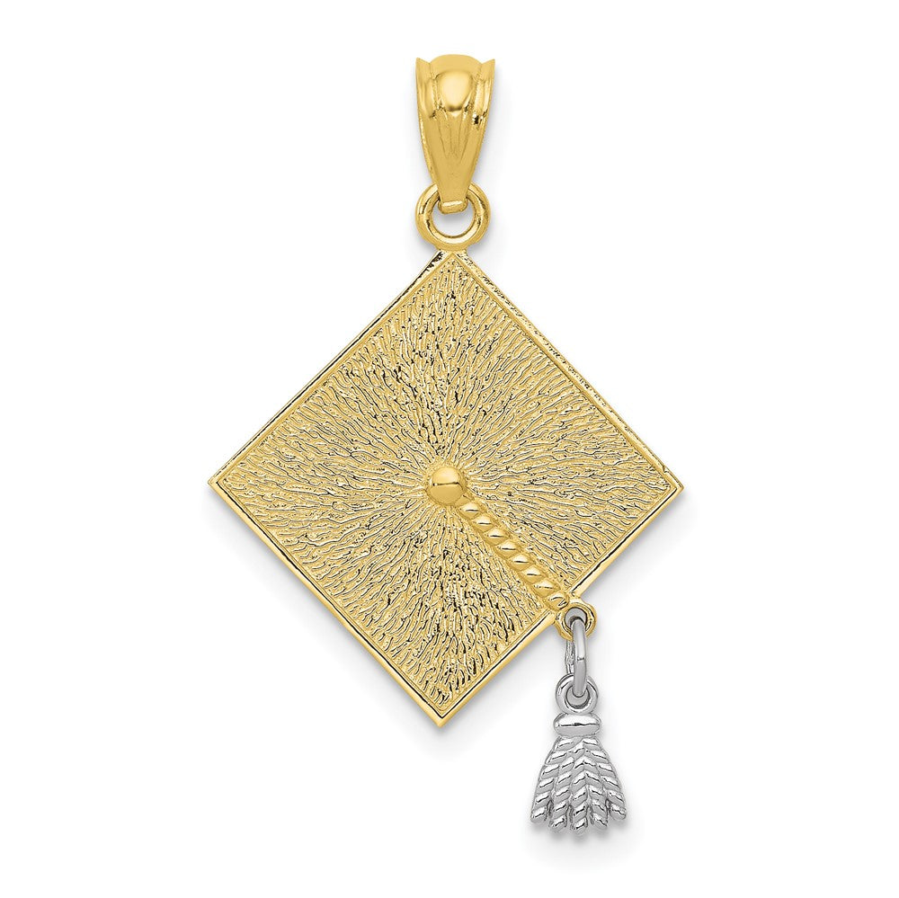 10k Two-tone 3-D Graduation Cap w/Moveable Tassel Pendant