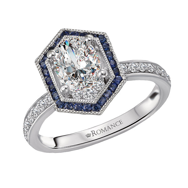 halo semi mount diamond and gemstone ring