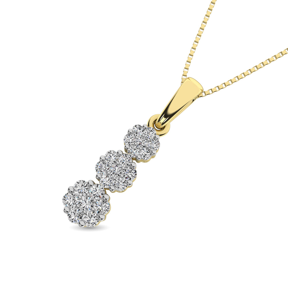 14K Yellow Gold 1/4 Ct.Tw. Diamond Flower Pendant