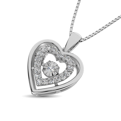 Sterling Silver 1/8 Ct.Tw. Moving Diamond Heart Pendant