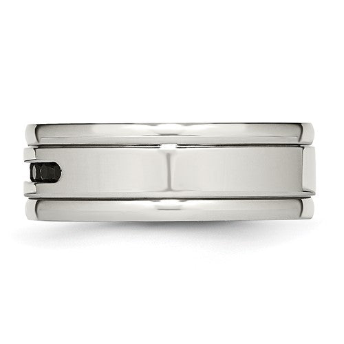 Stainless Steel & Black CZ Band