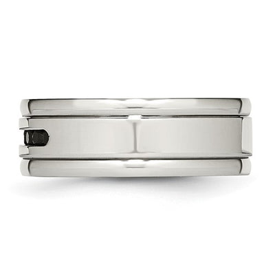 Stainless Steel & Black CZ Band