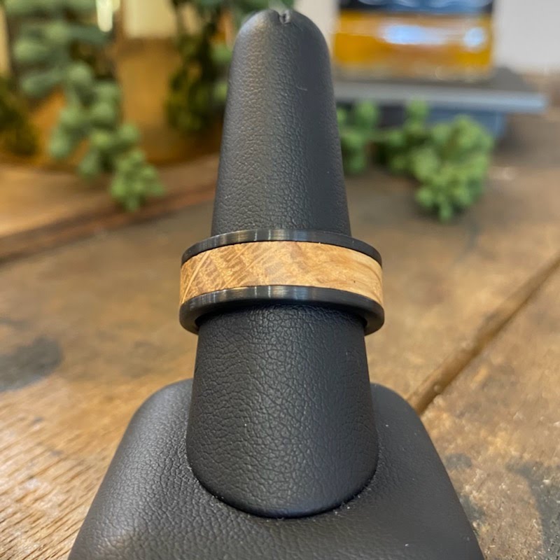 Reclaimed Whiskey Barrel Ring & Dark Tungsten Band