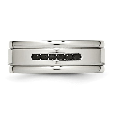 Stainless Steel & Black CZ Band