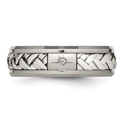 Diamond, Titanium & Sterling Silver Band