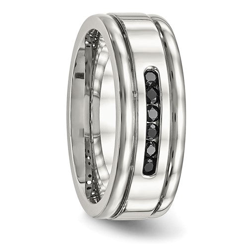 Stainless Steel & Black CZ Band