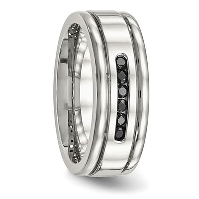 Stainless Steel & Black CZ Band