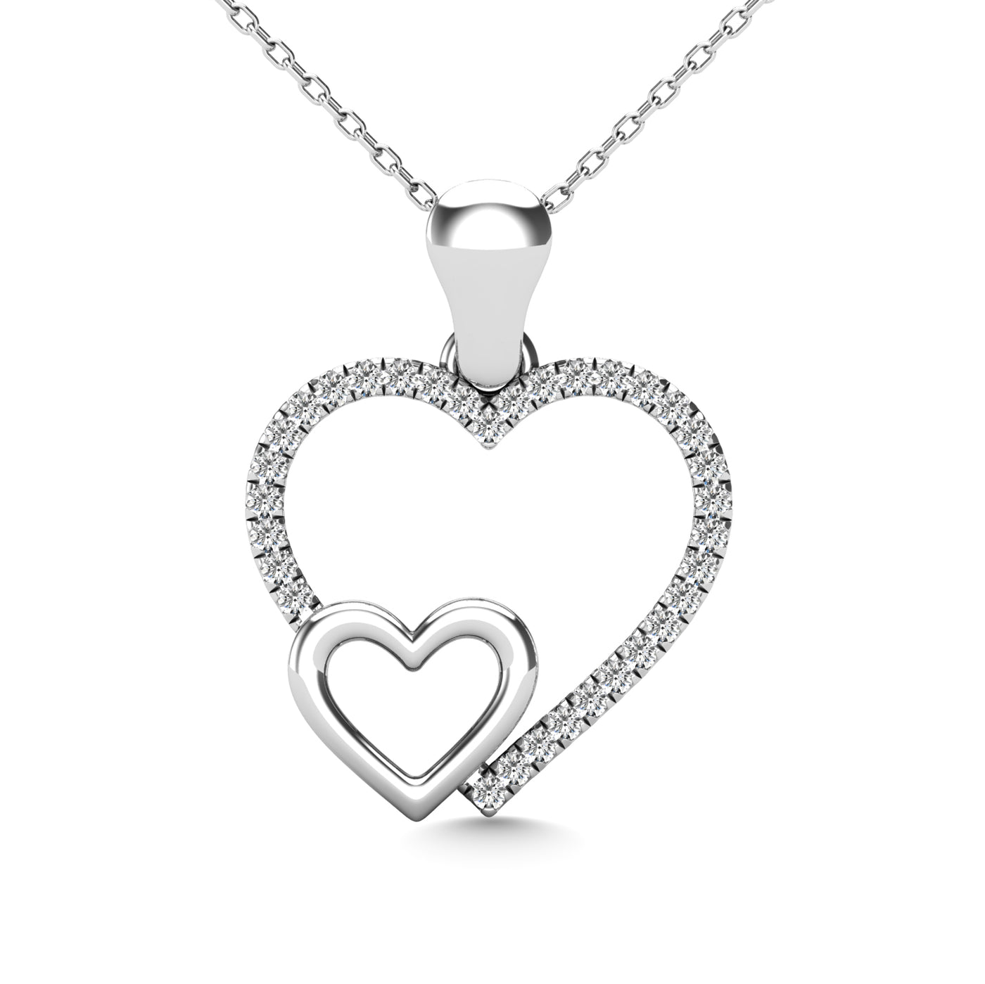 10K White Gold 1/20 Ctw Diamond Double Heart Pendant