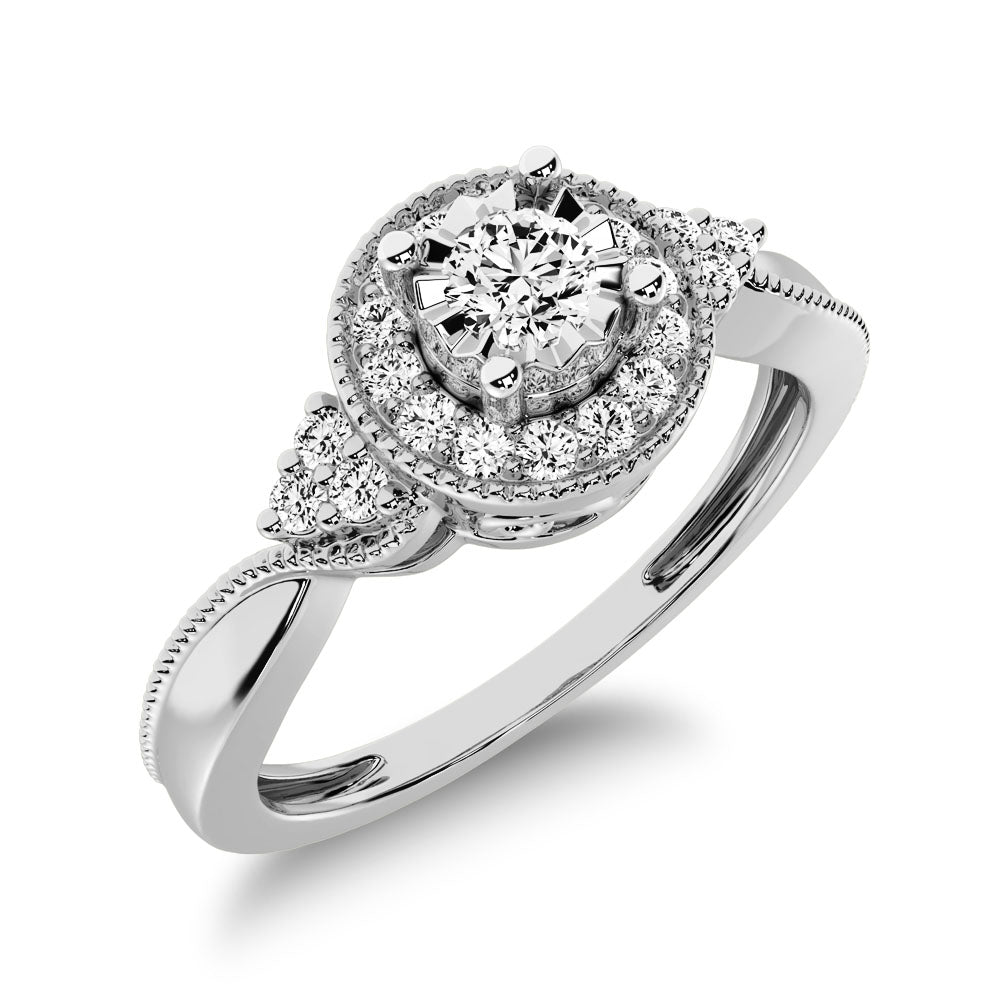10K White Gold Diamond 1/5 Ct.Tw. Milgrain detail Halo Engagement Ring