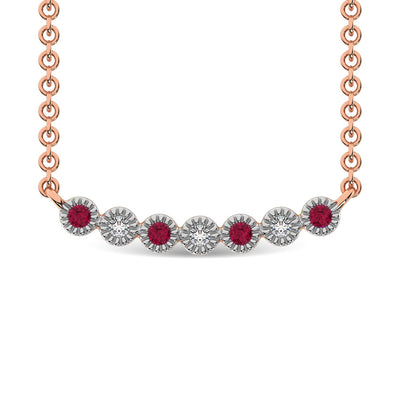 Diamond 1/10 Ct.Tw. And Ruby Fashion Necklace in 10K Rose Gold