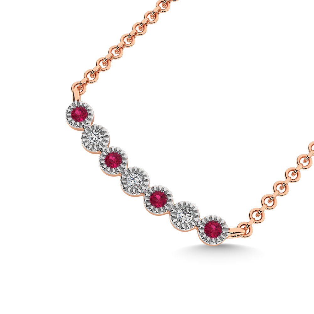 Diamond 1/10 Ct.Tw. And Ruby Fashion Necklace in 10K Rose Gold