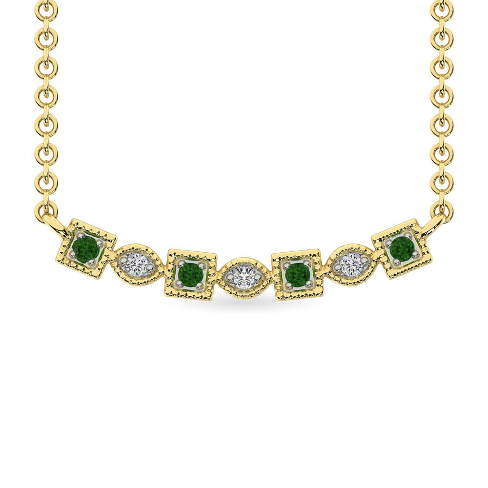 Diamond 1/10 Ct.Tw. and Tsaverite Necklace in 10K Yellow Gold