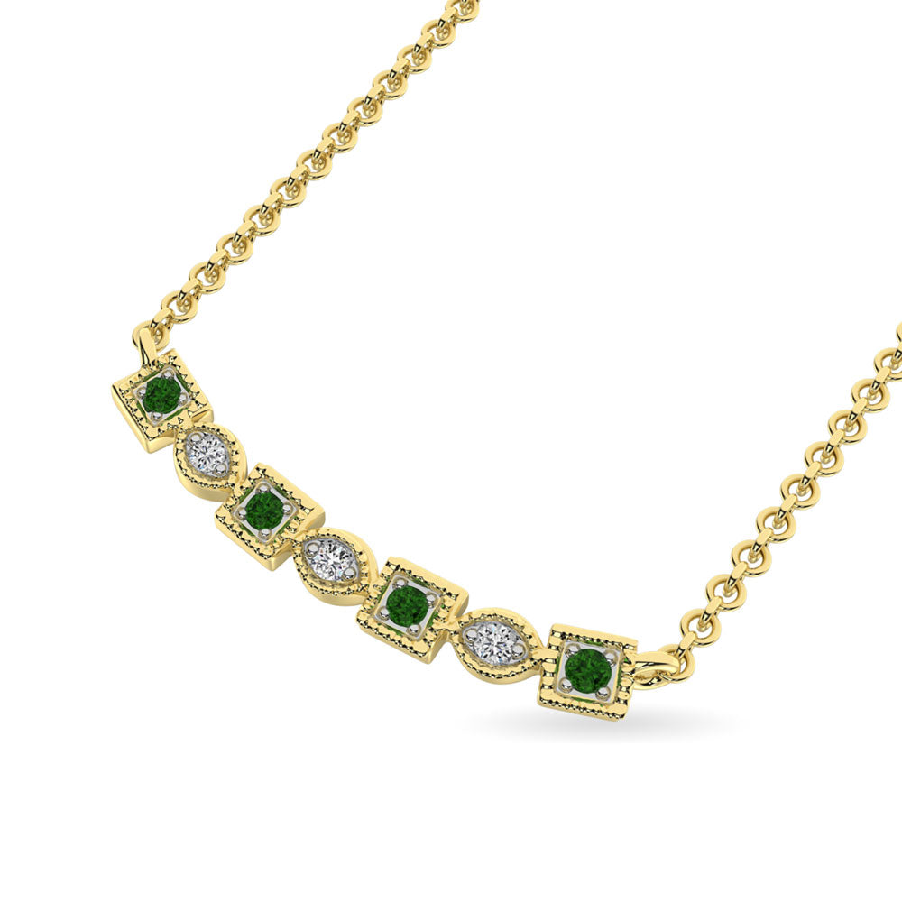 Diamond 1/10 Ct.Tw. and Tsaverite Necklace in 10K Yellow Gold
