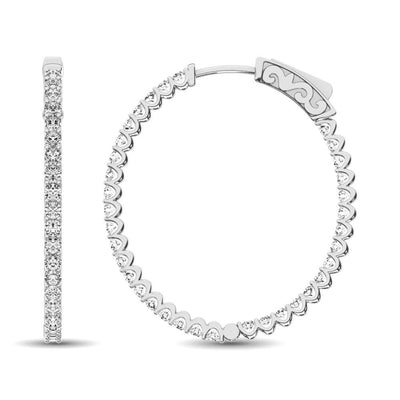 14K White Gold Diamond 3/4 Ct.Tw. In and Out Hoop Earrings