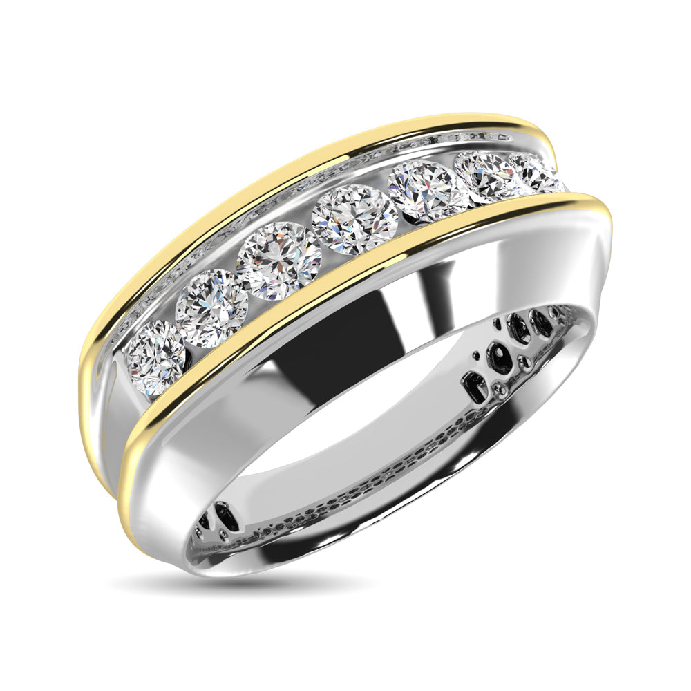 10K White Gold with Accent of 10K Yellow Gold 1/4 Ct.Tw. Diamond 7 Stone Mens Band