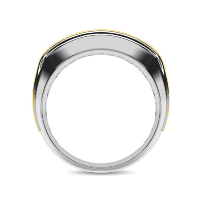 10K White Gold with Accent of 10K Yellow Gold 1/4 Ct.Tw. Diamond 7 Stone Mens Band