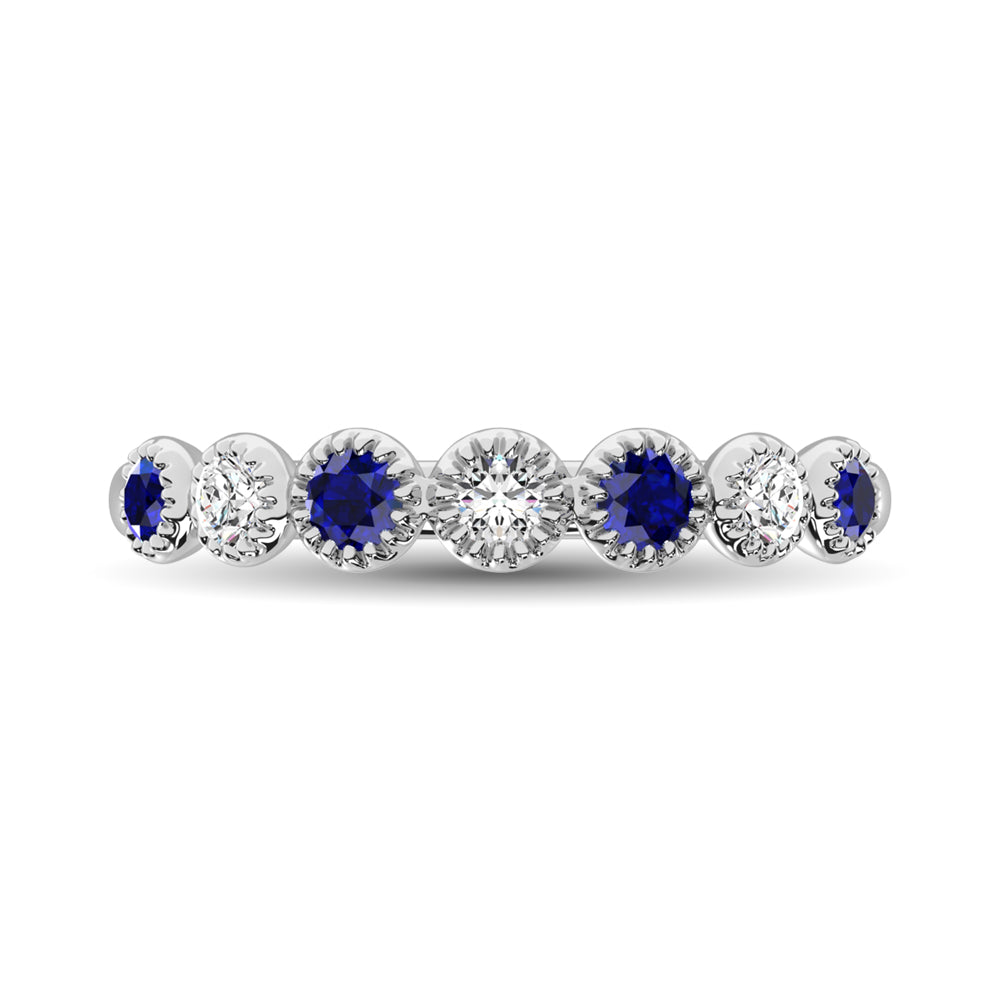 Diamond 1/5 Ct.Tw. And Blue Sapphire Stack Band in 14K White Gold ( 3 Diamond and 4 Blue Sapphire )