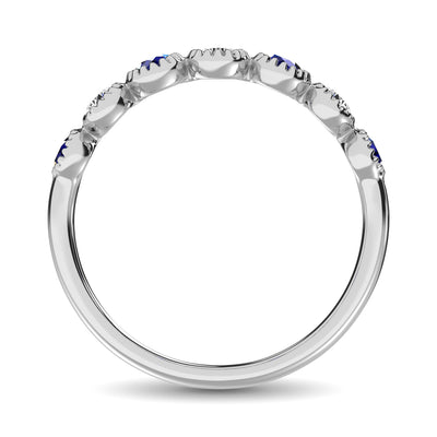 Diamond 1/5 Ct.Tw. And Blue Sapphire Stack Band in 14K White Gold ( 3 Diamond and 4 Blue Sapphire )