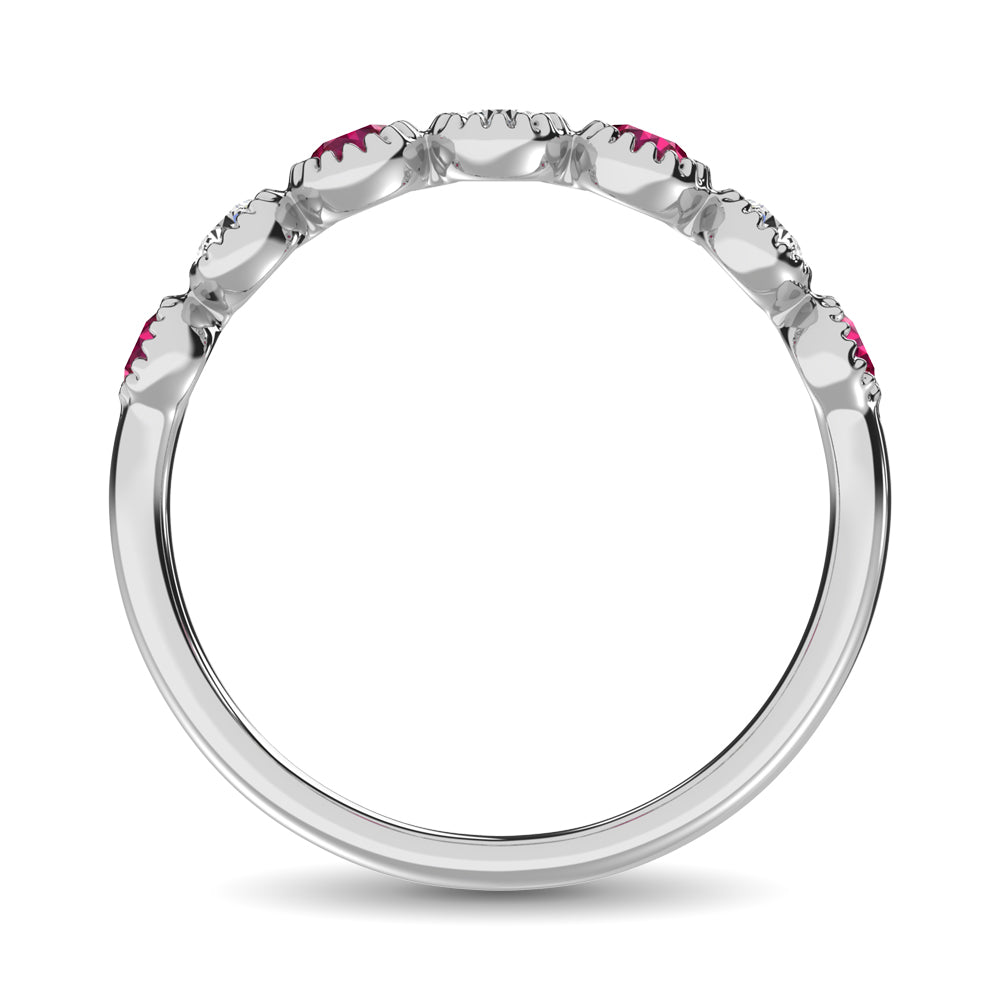 Diamond 1/5 Ct.Tw. And Ruby Stack Band in 14K White Gold ( 3 Diamond and 4 Ruby )