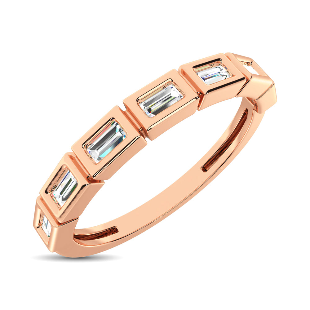14K Rose Gold 1/4 Ct.Tw. Diamond Straight Buggete Stackable Band