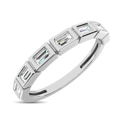 14K White Gold 1/4 Ct.Tw. Diamond Straight Buggete Stackable Band