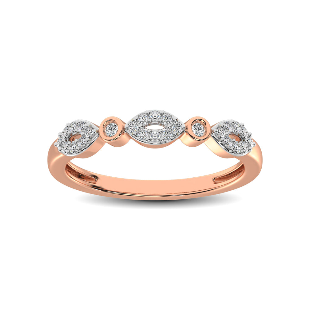 Round and Marquise Shape 1/6 Ctw Diamond Stackable Band in 10K Rose Gold