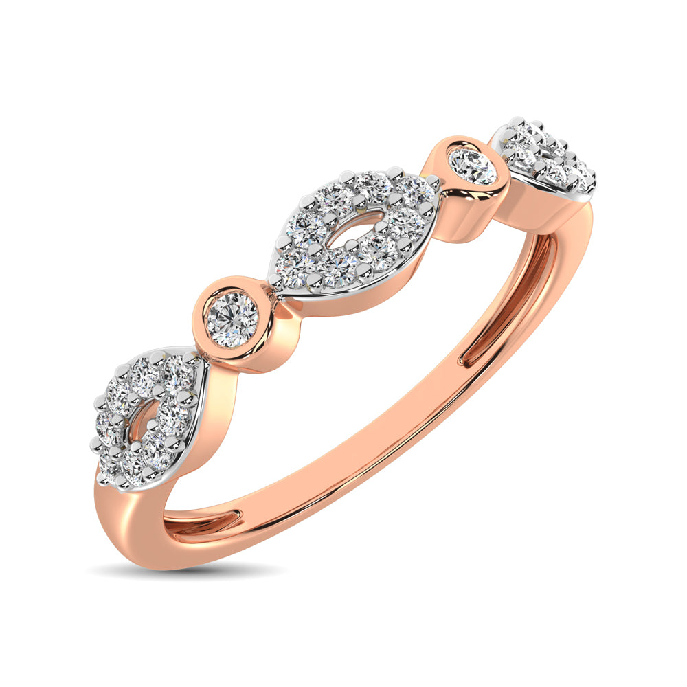 Round and Marquise Shape 1/6 Ctw Diamond Stackable Band in 10K Rose Gold