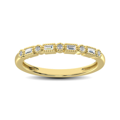 14K Yellow Gold 1/10 Ctw Round and Tapper Diamond Band Ring