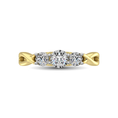 10K Yellow Gold 1/5 Ct.Tw. Diamond Three Stone Ring
