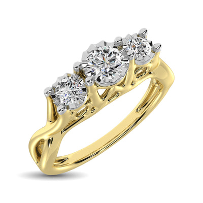 10K Yellow Gold 1/5 Ct.Tw. Diamond Three Stone Ring