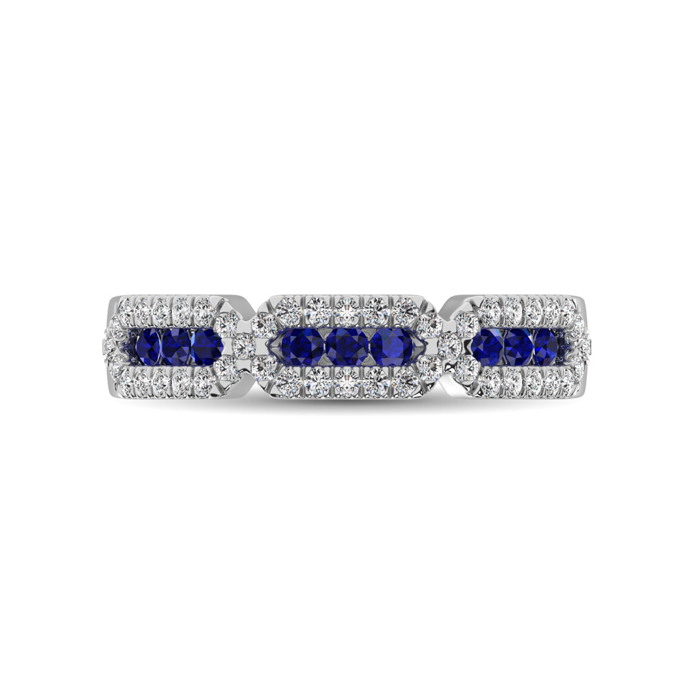 14K White Gold 5/8 Ct.Tw. Diamond & Blue Sapphire Stackable Band