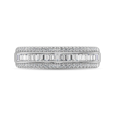 14K White Gold Round and Baguette Diamond 2/5 Ct.Tw. Anniversary Band