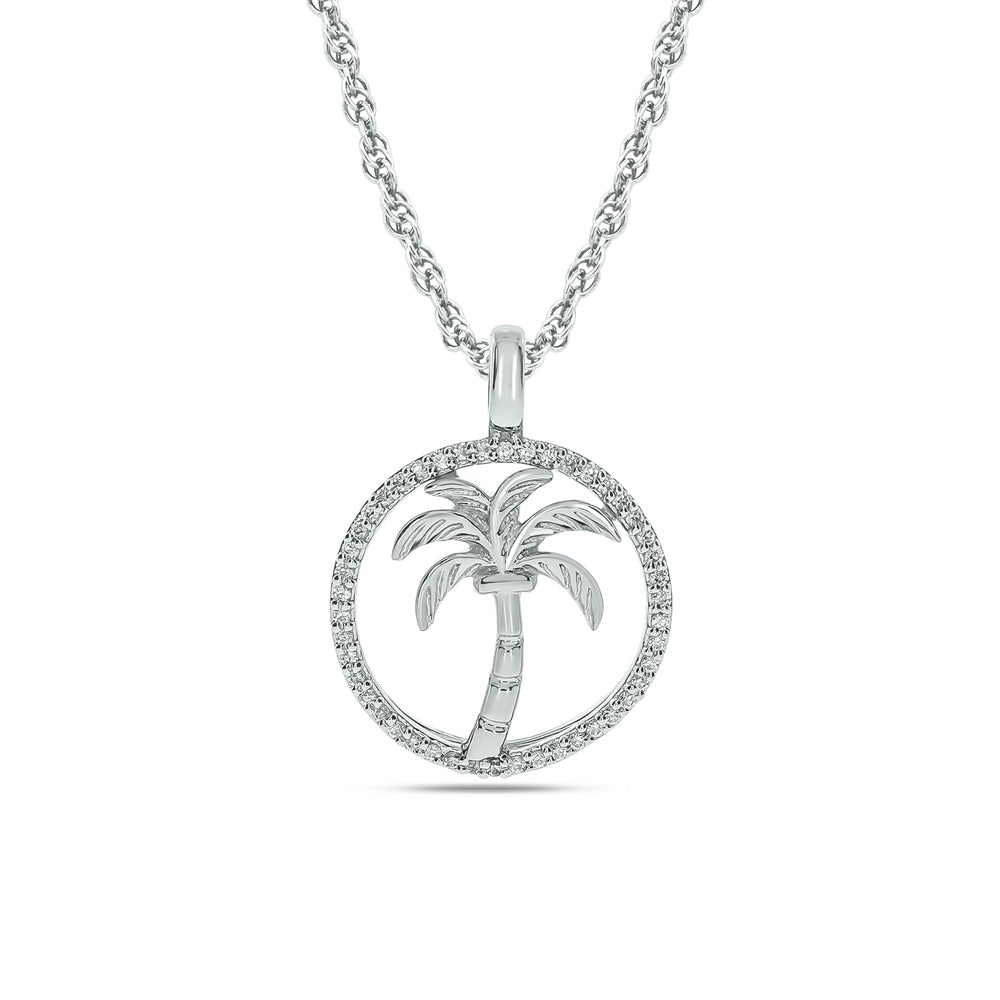 Diamond Sea Of life Palm Tree Pendant 1/8 ct tw in Sterling Silver