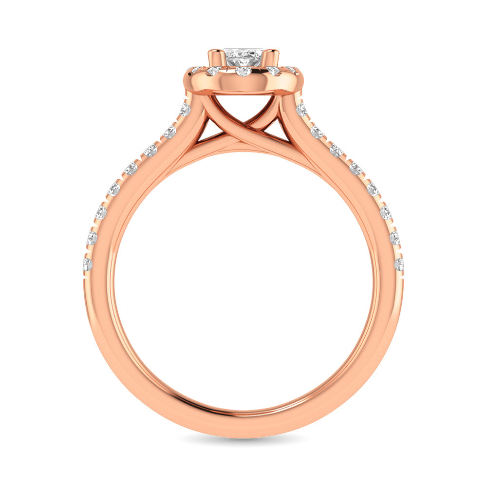 Diamond Classic Shank Single Halo Bridal Ring 1 ct tw Oval Cut in 14K Rose Gold