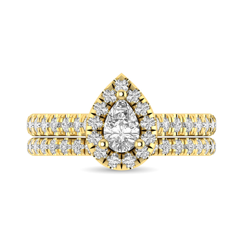Diamond Classic Shank Single Halo Bridal Ring 1 ct tw Pear Cut in 14K Yellow Gold
