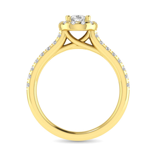 Diamond Classic Shank Single Halo Bridal Ring 1 ct tw Pear Cut in 14K Yellow Gold