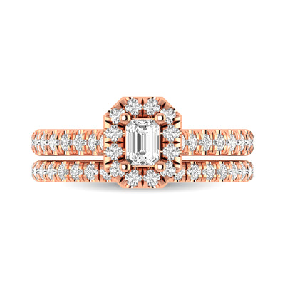Diamond Classic Shank Single Halo Bridal Ring 1 ct tw Emerald Cut in 14K Rose Gold