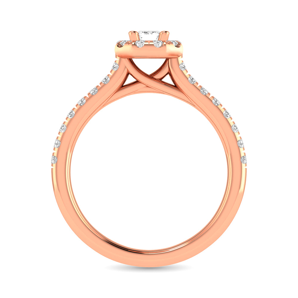 Diamond Classic Shank Single Halo Bridal Ring 1 ct tw Emerald Cut in 14K Rose Gold