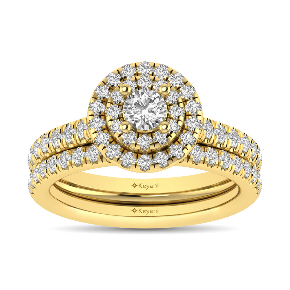 Diamond Classic Shank Double Halo Bridal Ring 1 ct tw Round Cut in 14K Yellow Gold