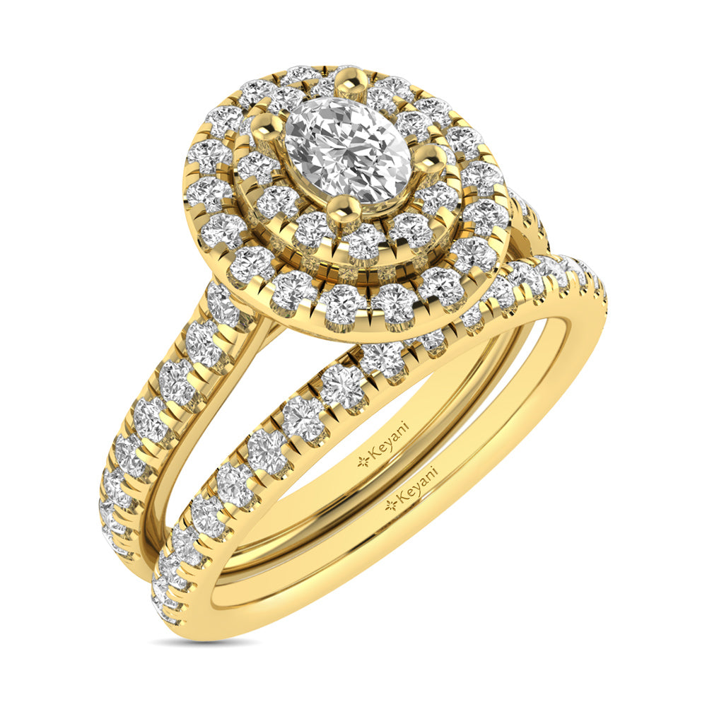 Diamond Classic Shank Double Halo Bridal Ring 1 ct tw Oval Cut in 14K Yellow Gold