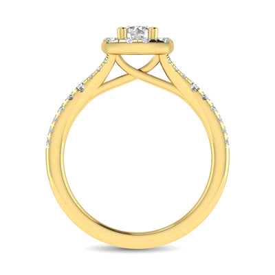 Diamond  Split Shank Single Halo Bridal Ring 1 ct tw Round Cut in 14K Yellow Gold