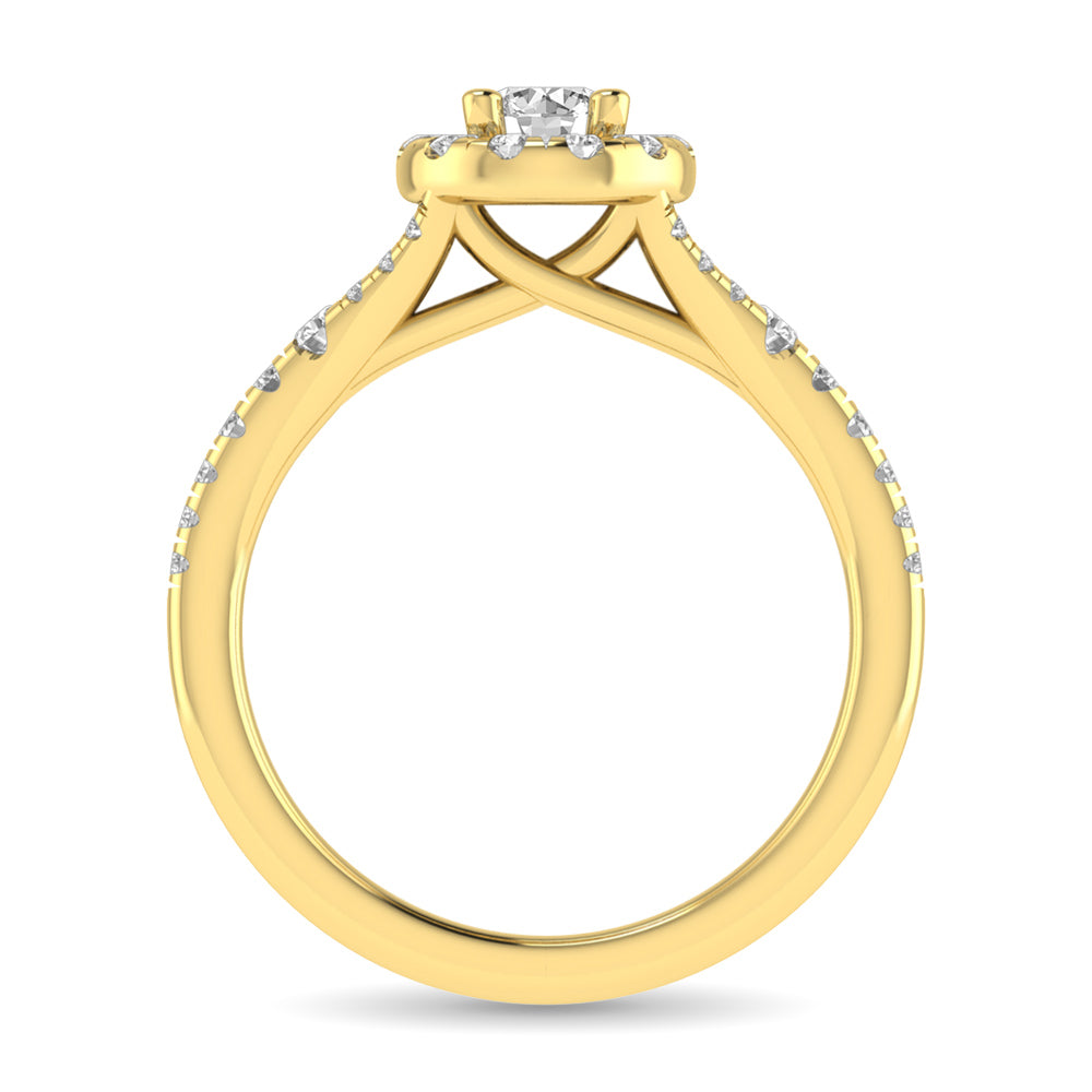Diamond  Split Shank Single Halo Bridal Ring 1 ct tw Round Cut in 14K Yellow Gold