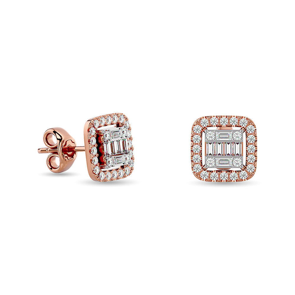 Diamond 1/3 Ct.Tw. Round and Baguette Fashion Earrings in 14K Rose Gold